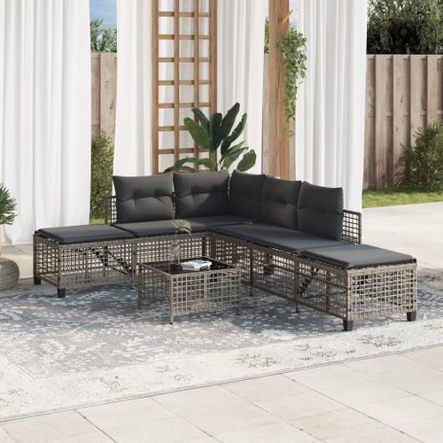 Salon de jardin d'angle avec coussins 3 pcs gris résine tressée - Photo n°3; ?>