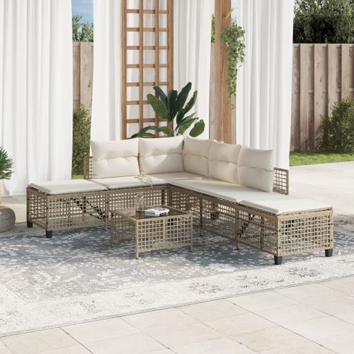 Salon de jardin d'angle avec coussins 3pcs beige résine tressée - Photo n°3; ?>