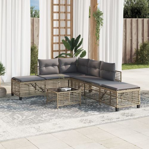 Salon de jardin d'angle avec coussins 3pcs mélange beige rotin - Photo n°3; ?>