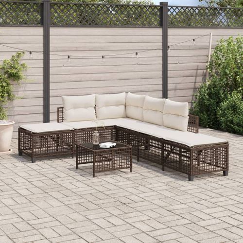 Salon de jardin d'angle et coussins 3 pcs marron résine tressée - Photo n°3; ?>