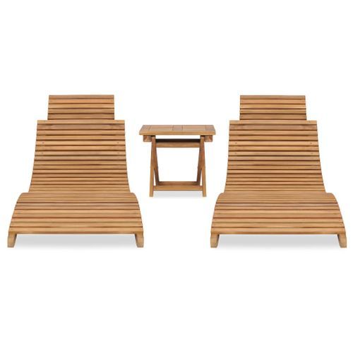 Salon de jardin pliable 3 pcs Bois de teck solide - Photo n°2; ?>