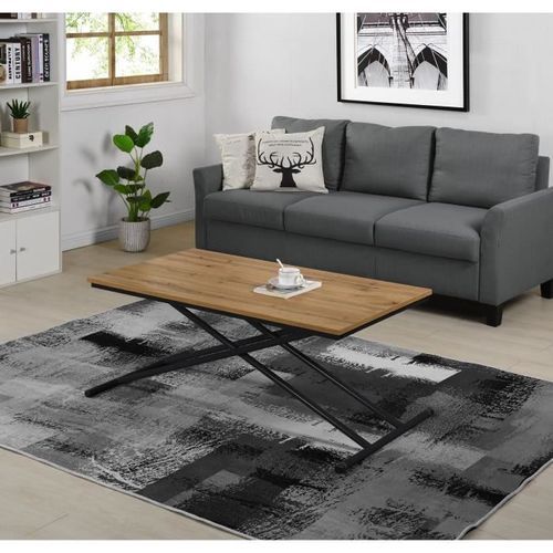 Table Up and Down - Pieds métal noir et décor chene naturel - L 110 x P 60 x H 39-75 cm - Photo n°2; ?>