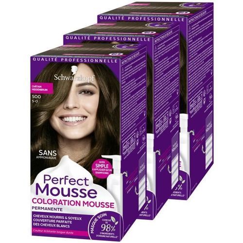 SCHWARZKOPF Perfect Mousse - Coloration Cheveux - Mousse permanente sans Ammoniaque - Châtain 500 - Lot de 3 - Photo n°3; ?>