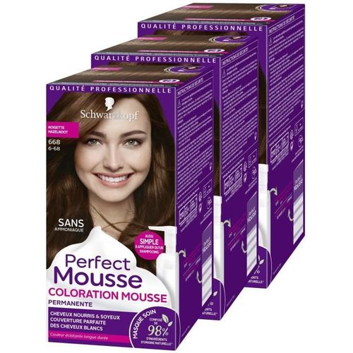 SCHWARZKOPF Perfect Mousse - Coloration Cheveux - Mousse permanente sans Ammoniaque - Noisette 668 - Lot de 3 - Photo n°3; ?>