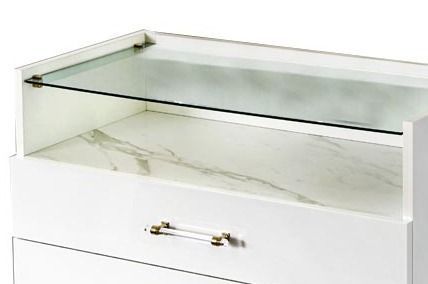Semainier design 4 tiroirs bois blanc laqué et verre transparent à Led Krystal 84 cm - Photo n°3; ?>