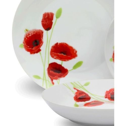 Service de Table 18 pieces en porcelaine Coquelicot rouge et blanc - Photo n°2; ?>