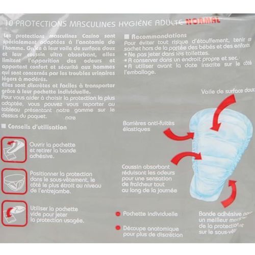 Serviettes hygiéniques pour fuites urinaires Homme CASINO x10 LesTendances.fr