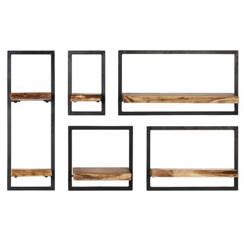 Set d'étagères murales 5 pcs Bois d'acacia massif et acier - Photo n°2; ?>