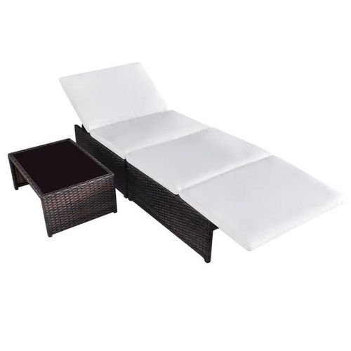 Set de 2 chaises et 1 table tissu blanc et résine marron Toani - Photo n°3; ?>