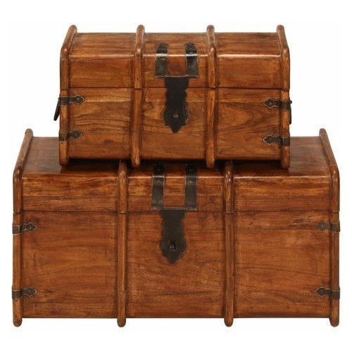 Set de 2 coffres de rangement bois d'acacia massif finition miel Akira - Style vintage - Photo n°3; ?>