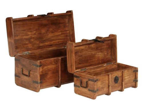 Set de 2 coffres de rangement bois d'acacia massif finition miel Akira - Style vintage - Photo n°2; ?>