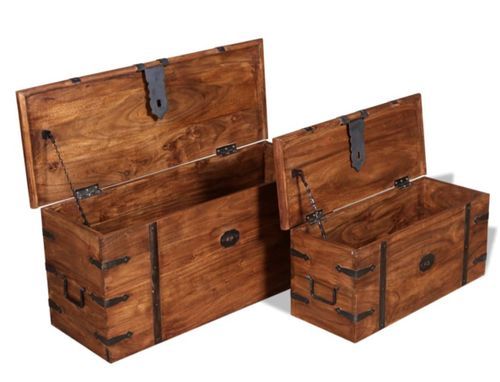 Set de 2 coffres de rangement bois massif finition miel Veliza - Style vintage - Photo n°2; ?>