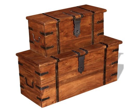 Set de 2 coffres de rangement bois massif finition miel Veliza - Style vintage - Photo n°3; ?>