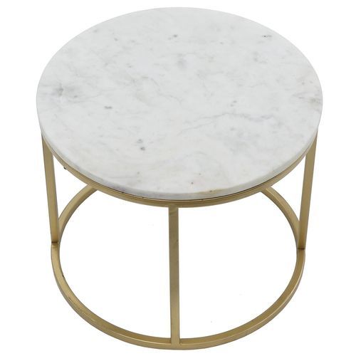 Set de 2 tables basses effet marbre blanc et métal doré Artik - Photo n°2; ?>