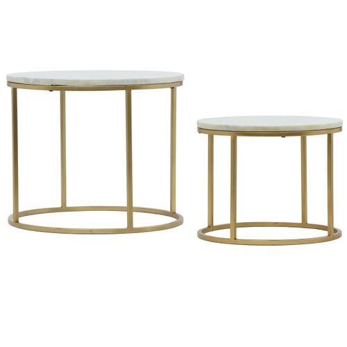Set de 2 tables basses effet marbre blanc et métal doré Artik - Photo n°3; ?>