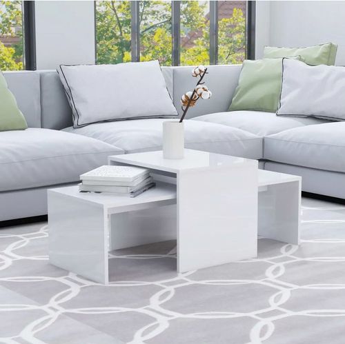Set de 2 tables basses gigognes bois blanc brillant Folet 100 cm - Photo n°2; ?>