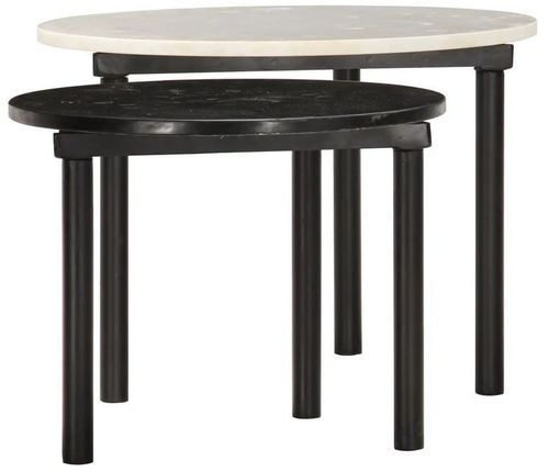 Set de 2 tables basses gigognes effet marbre blanc et noir Elys D 55 et 45 cm - Photo n°2; ?>