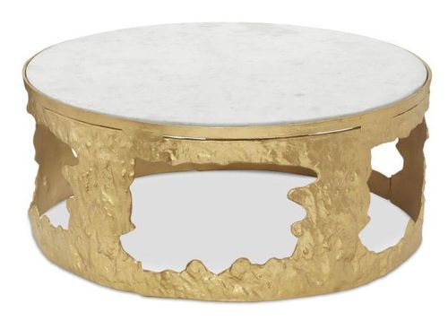 Set de 2 tables basses marbre blanc et métal doré Melton D 80/D 60 cm - Photo n°2; ?>