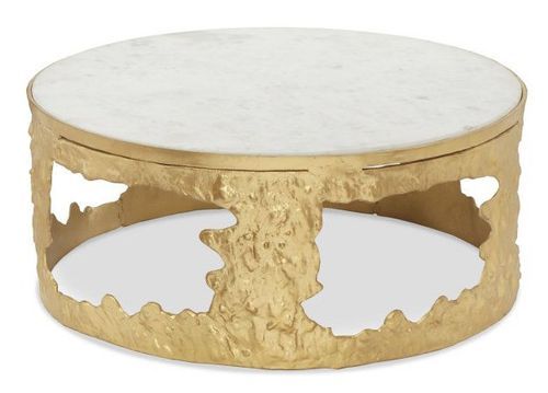 Set de 2 tables basses marbre blanc et métal doré Melton D 80/D 60 cm - Photo n°3; ?>