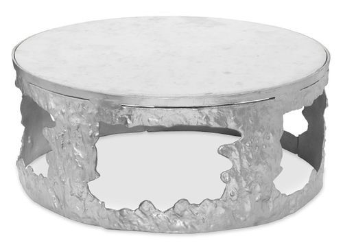 Set de 2 tables basses marbre blanc et métal nickel Melton D 80/D 60 cm - Photo n°2; ?>