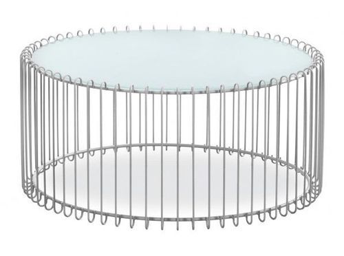 Set de 2 tables basses verre blanc et pieds métal gris Vret D 85/D 60 cm - Photo n°2; ?>