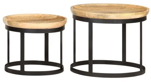 Set de 2 tables d'appoint manguier massif clair et pieds métal noir Kish - Photo n°2; ?>