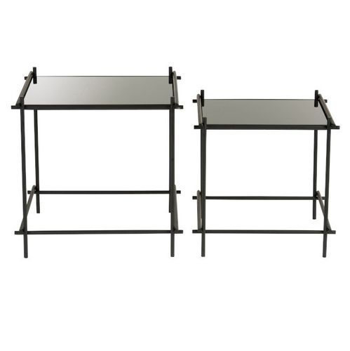 Set de 2 tables d'appoint verre noir et pieds métal Ocel - Photo n°2; ?>