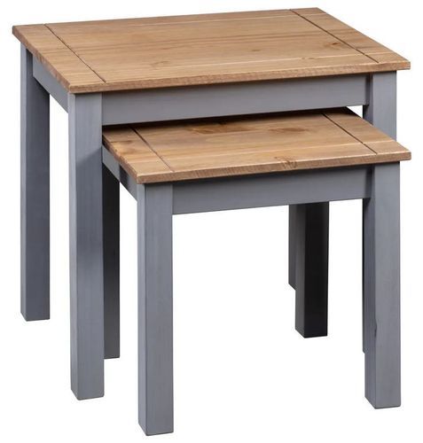 Set de 2 tables gigognes pin massif foncé et gris Cosa - Photo n°3; ?>