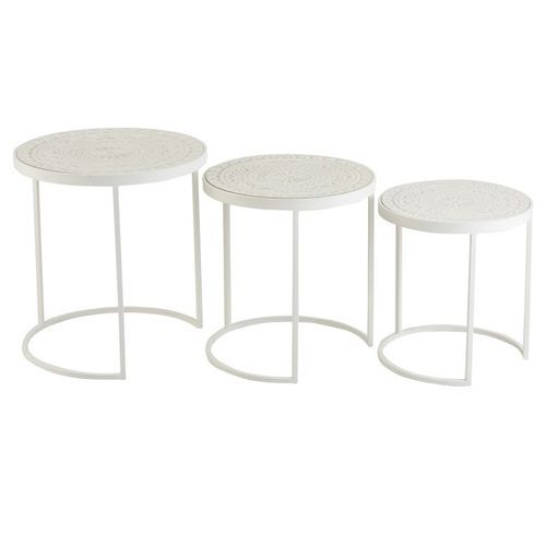 Set de 3 tables d'appoint bois blanc et métal Omani - Photo n°2; ?>
