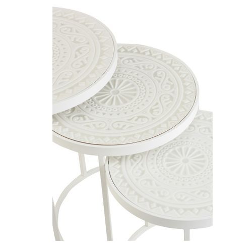 Set de 3 tables d'appoint bois blanc et métal Omani - Photo n°3; ?>