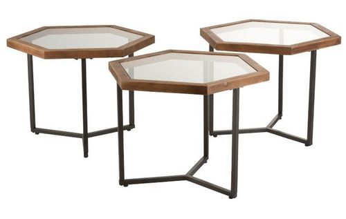 Set de 3 tables d'appoint verre et bois massif Jam L 124 cm - Photo n°2; ?>