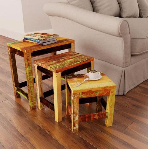 Set de 3 tables gigognes bois de récupération multicolore Azul - Photo n°3; ?>