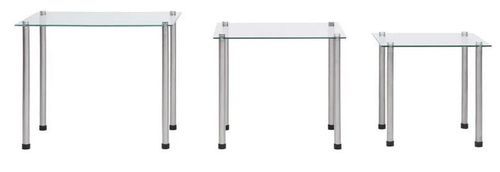 Set de 3 tables gigognes verre trempé transparent et pieds métal gris Rosi - Photo n°2; ?>