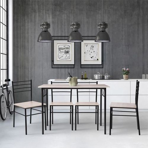 Set table a manger avec 4 chaises - Métal noir et chene - RIVIERA - Photo n°2; ?>