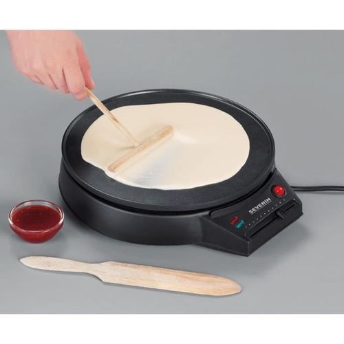 SEVERIN CM2198 - Crepiere diametre 30cm 1000W - Thermostat réglable - Inclus spatule a crepe et répartiteur de pâte en bois - Noir - Photo n°2; ?>