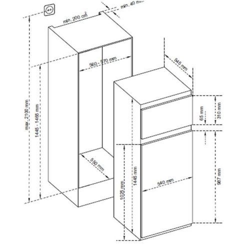 SHARP SJ-T2214M1X - Réfrigérateur congélateur haut encastrable - 214L (176+38) - Froid Statique - A++ - L 54cm x H 144.5cm - Fixatio - Photo n°3; ?>