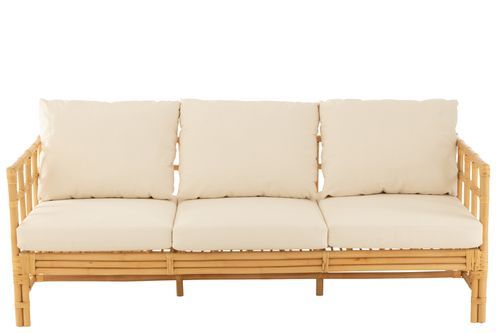 Sofa Meliza avec coussins en tissu et rotin - Finition naturelle et blanche - Photo n°2; ?>