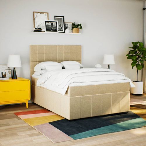 Sommier à lattes de lit avec matelas Crème 160x200 cm Tissu - Photo n°3; ?>