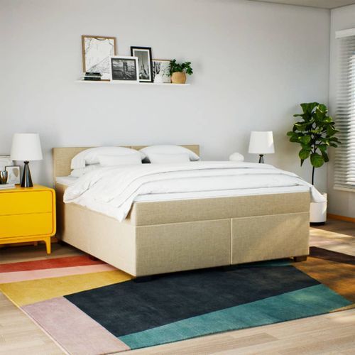 Sommier à lattes de lit avec matelas Crème 180x200 cm Tissu - Photo n°3; ?>