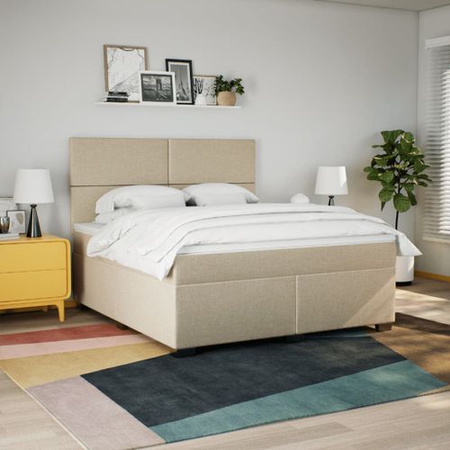 Sommier à lattes de lit avec matelas Crème 180x200 cm Tissu - Photo n°3; ?>