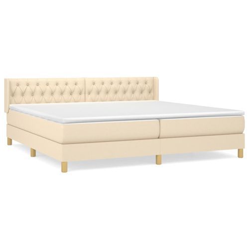 Sommier à lattes de lit avec matelas Crème 200x200 cm Tissu - Photo n°2; ?>