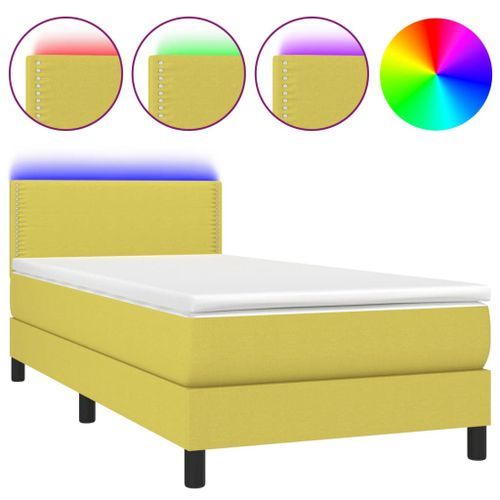 Sommier à lattes de lit avec matelas LED Vert 100x200 cm Tissu - Photo n°2; ?>