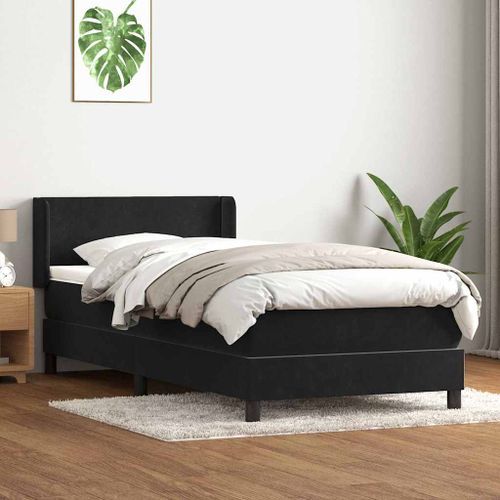 Sommier à lattes de lit avec matelas noir 90x220 cm velours - Photo n°3; ?>