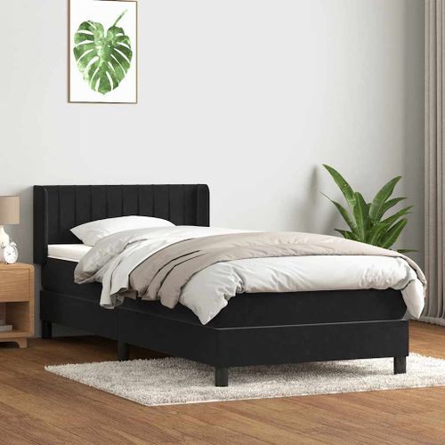 Sommier à lattes de lit avec matelas noir 90x220 cm velours - Photo n°3; ?>