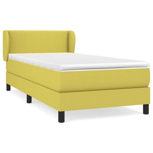 Sommier à lattes de lit avec matelas Vert 100x200 cm Tissu - Photo n°2; ?>