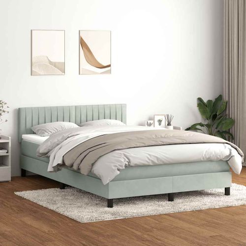 Sommier à lattes de lit et matelas gris clair 140x210cm velours - Photo n°3; ?>