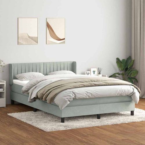 Sommier à lattes de lit et matelas gris clair 140x220cm velours - Photo n°3; ?>