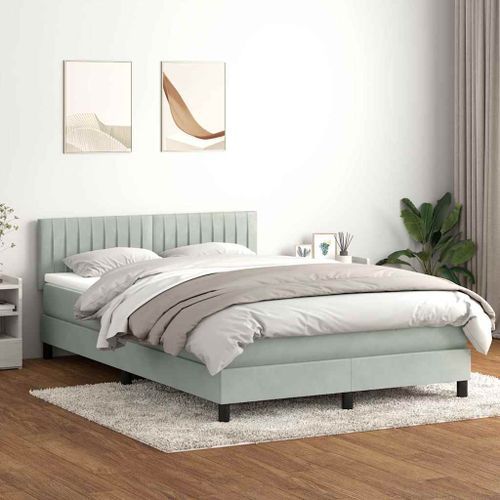 Sommier à lattes de lit et matelas gris clair 160x210cm velours - Photo n°3; ?>