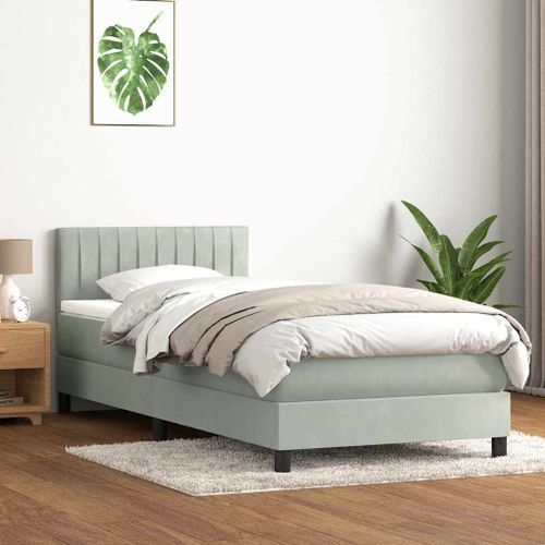 Sommier à lattes de lit et matelas gris clair 90x210 cm velours - Photo n°3; ?>