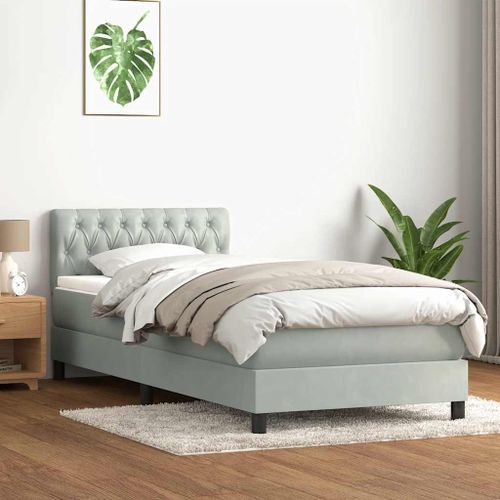 Sommier à lattes de lit et matelas gris clair 90x220 cm velours - Photo n°3; ?>